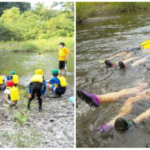 川で安全に遊ぶための実技講習会。流れの特徴や人間の浮力、恐ろしさと楽しさを体験。 川遊び講習会